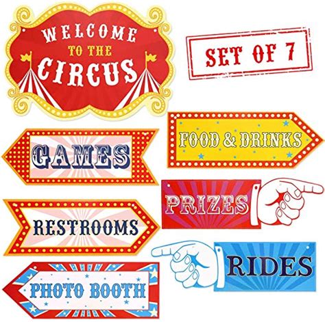 Circus Carnival Birthday Party Directional Signs, Large Size 15" Circus Themed Signs Cutouts Set ...