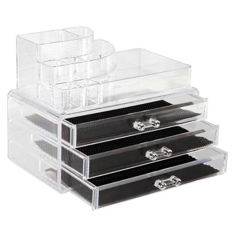 Cosmetic Organizer And Acrylic Makeup Storage Clear With 3 Drawers Top Tray Find