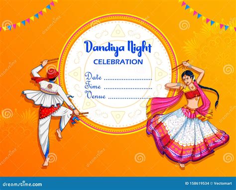 Couple Playing Dandiya In Disco Garba Night Banner Poster For Navratri