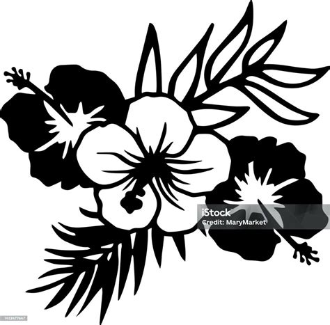 bunga tropis vektor clip art hitam putih ilustrasi stok  gambar