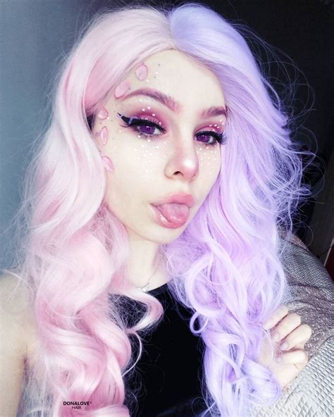 Half Pink And Half Lavender Hair Color Wavy Wig Pretty Hair Color