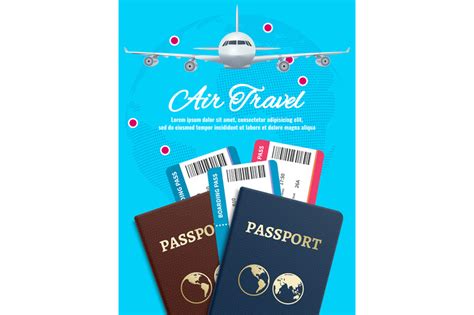 Air Travel Banner With Earth Plane Passport And Tickets By Microvector