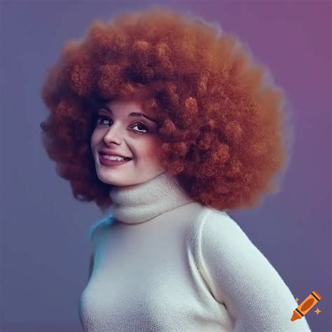 Portrait Of A Beautiful Redhead Woman With A Massive Afro And White