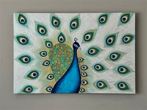 Abstract Peacock Painting Blue and White Peacock Art Crochet - Etsy