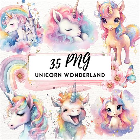 Aquarell Einhorn Clipart Bundle Einhorn Clip Art Kommerzielle Nutzung