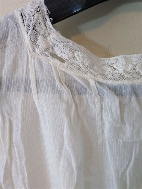 Antique Edwardian Cotton Tea Lawn Sheer White Dress W Gem