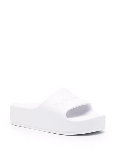 Balenciaga Logo-debossed Flatform Slides In White | ModeSens