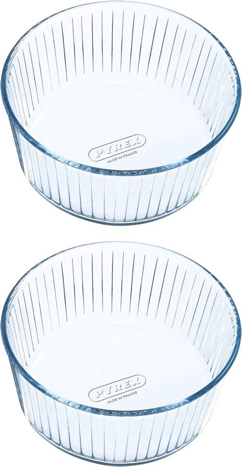 Pyrex Microwave Safe Classic Round Glass Dish With Plastic Lid 06 Litre White Pack Of 2