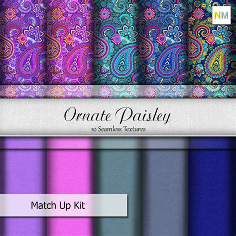 Second Life Marketplace Ornate Paisley Matchup Kit 10 Seamless Fabric Textures Nm