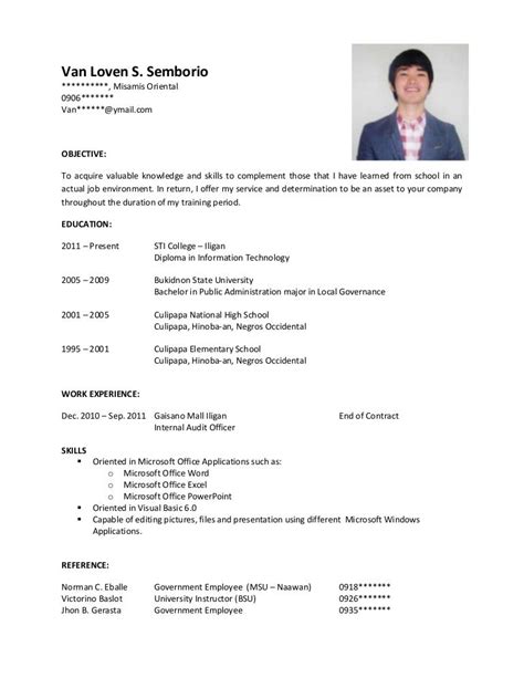 sample resume  ojt