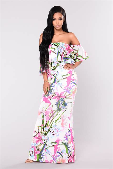 Luau Party Floral Dress Ivory Multi Fashion Nova