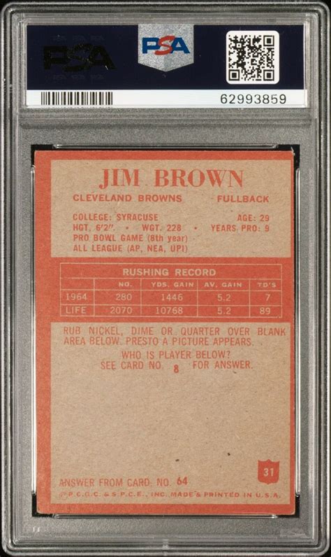 1965 Philadelphia 31 Jim Brown For Sale Online EBay