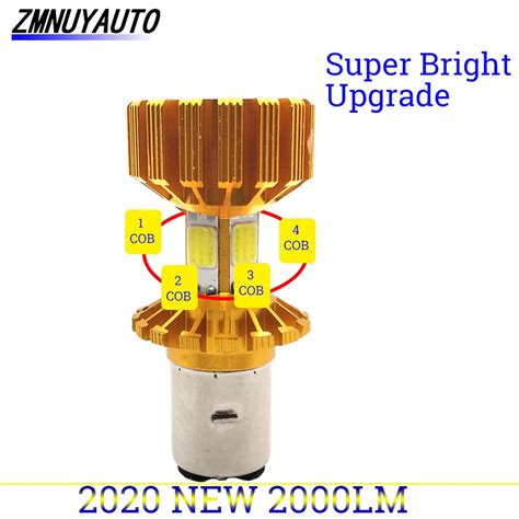 H4 h6 ba20d motorecycle farol lâmpada led 4 lados cob chip 2000lm super