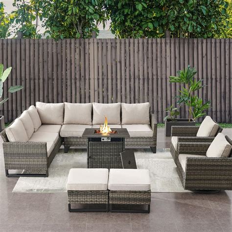 Gymojoy Valenta Gray 7 Piece Wicker Patio Fire Pit Sectional Seating