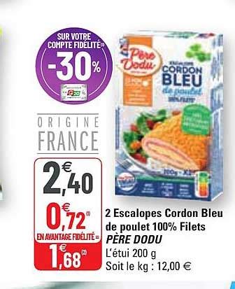 Promo 2 Escalopes Cordon Bleu De Poulet 100 Filets Père Dodu chez G20