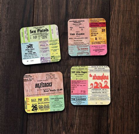 Vintage Punk Rock Concert Tickets Drinks Coasters Set 70s 80s Anarchy