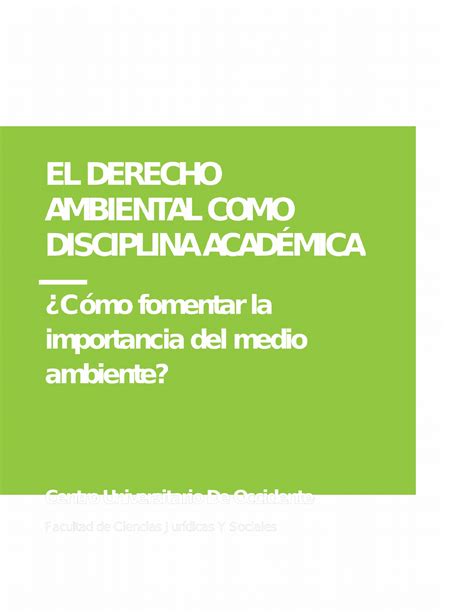 Derecho Ambiental Como Disciplina Academica Aprobado C Mo