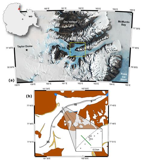 (a) Map of the McMurdo Dry Valleys, with Taylor Glacier (TG) in the ...