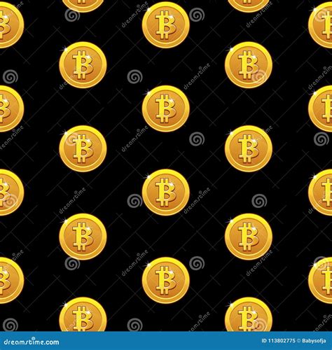 Gold Bitcoin Coins Seamless Pattern Digital Internet Currency Vector