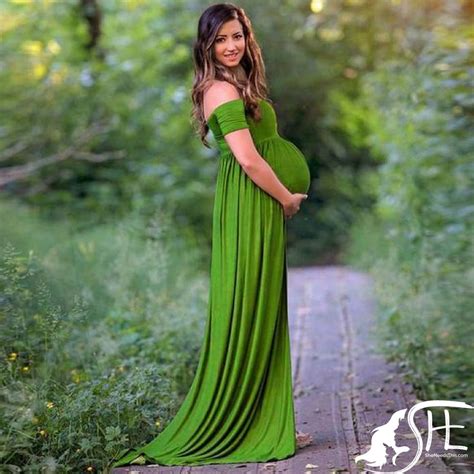 Hot Hot Hot Green Split Skirt Off Shoulder Maternity Dress Hot End