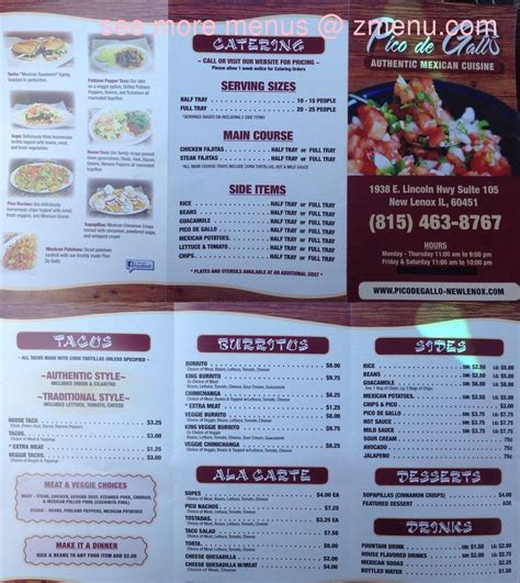 Menu At Pico De Gallo Restaurant New Lenox