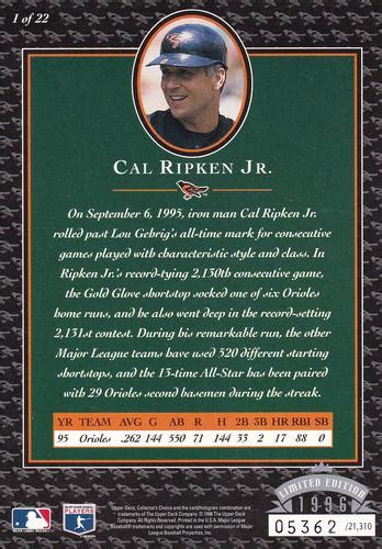 1996 Upper Deck Cal Ripken Collection Jumbo 1 Cal Ripken Jr Trading