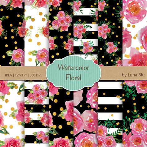 Watercolor Floral Digital Paper Watercolor Etsy