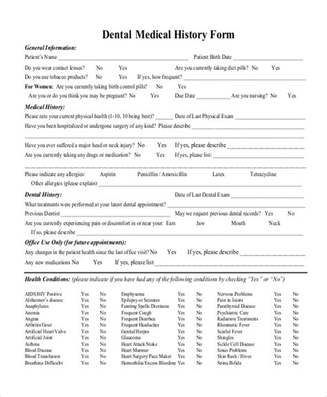 Free Printable Dental Health History Forms Printable Forms Free Online