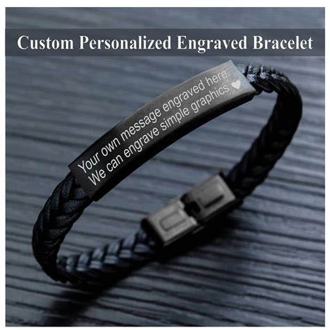 Personalized Mens Bracelet Leather Engraved Bracelet With Any Text Gift