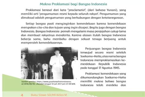 Kunci Jawaban Tema Subtema Kelas Sd Makna Proklamasi Bagi Bahasa