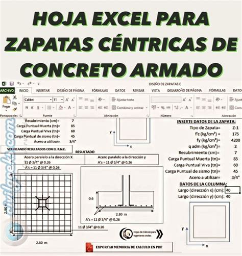 Hoja Excel Para Zapatas CÉntricas De Concreto Armado Hojas De Cálculo