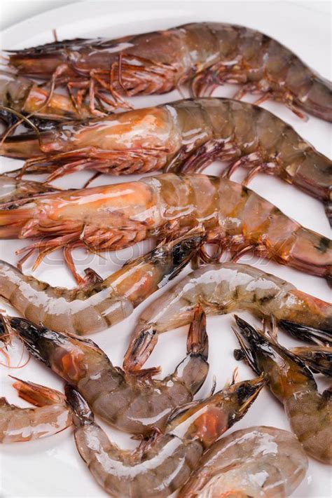 Raw Shrimps Isolated On A White Stock Image Colourbox