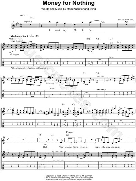 Dire Straits Money For Nothing Guitar Tab In G Minor Download