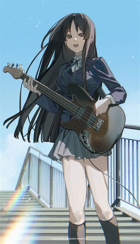 Safebooru 1girl Akiyama Mio Bangs Bass Guitar Black Eyes Black Hair Black Legwear Blazer Blue