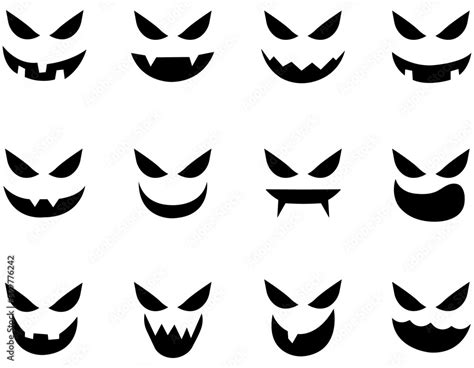 Horror and Scary faces vector set. Silhouette Style.Ghost scary and ...