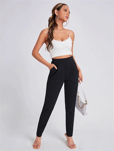 SHEIN Essnce Solid Slant Pocket Skinny Pants SHEIN USA