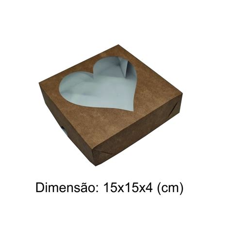 Caixa de papel CORAÇÃO visor 20unidades Kraft 15x15x4 Mães