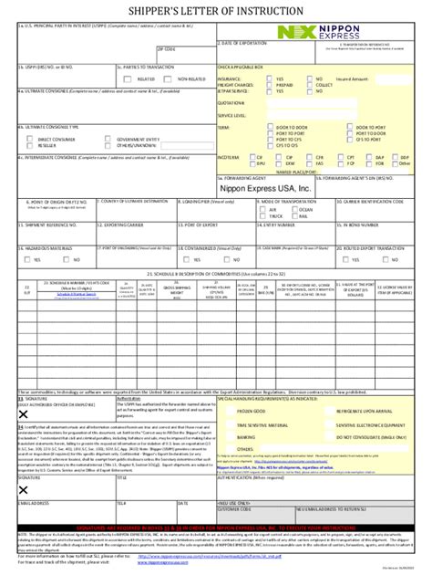 Fillable Online Completing The Shipper S Letter Of Instructions SLI