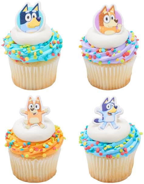 Snapklik.com : Bluey So Much Fun Rings, 24 Cupcake Decorations Featuring Bluey, Bingo, Bandit ...