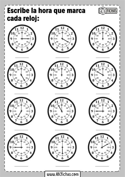 Fichas Con Ejercicios De Relojes Para Aprender La Hora Abc Fichas