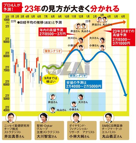 日経平均株価の「2023年6月」までの値動きを予測！「年内は堅調」で一致も、2023年6月の予想は強気派3万1000円、弱気派2万4000円と