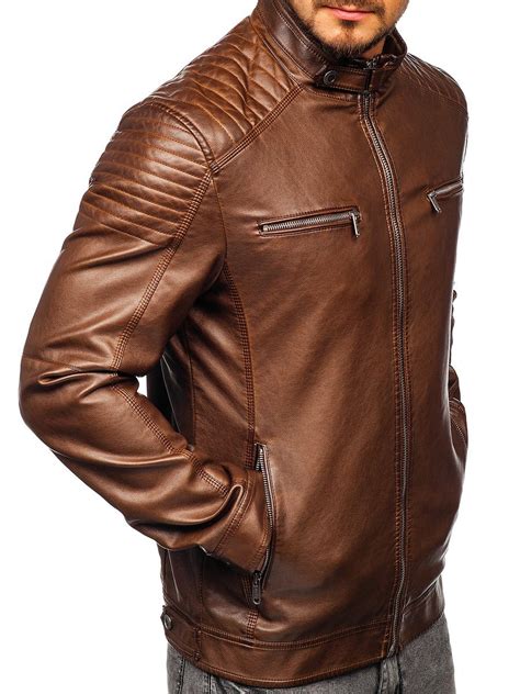 Chaqueta De Cuero Biker Para Hombre Marr N Bolf