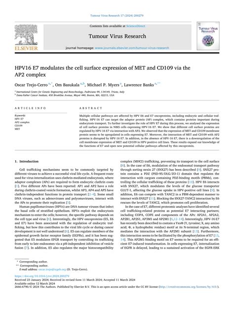 Pdf Hpv E Modulates The Cell Surface Expression Of Met And Cd