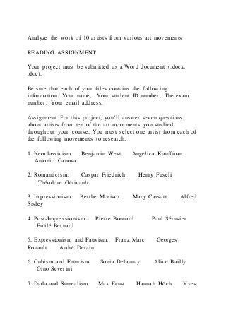 Analyze The Work Of Artists From Various Art Movementsreading Pdf