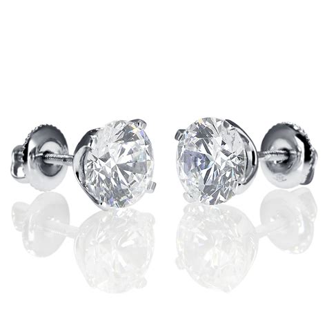 Ct D Vvs Stud Earrings Simulated Diamond Round K White Gold Women