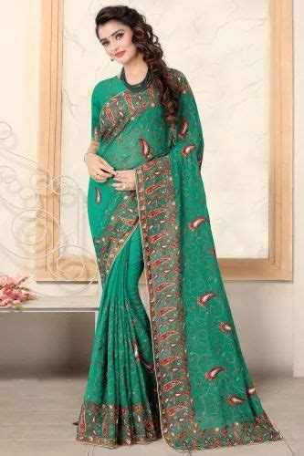 Green Georgette Phulkari Embroidered Saree 65 M At ₹ 780piece In Surat