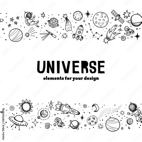 Hand Drawn Space Banner Template Space Doodle Vector Illustration With