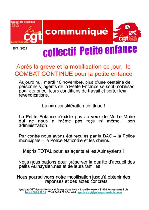 La Cgt Communaux Daulnay Sous Bois Continue Son Combat Pour La Petite