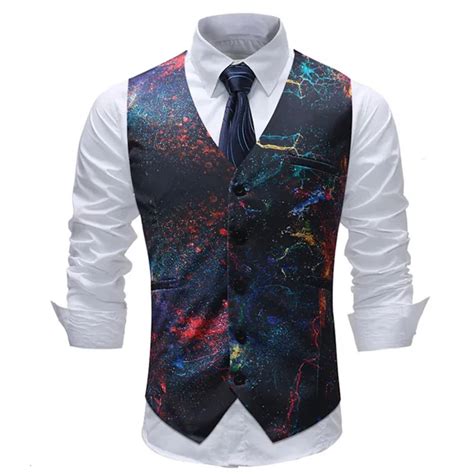 Fashion Wedding Party Suit Vest Men 2018 New Space Galaxy Print Slim