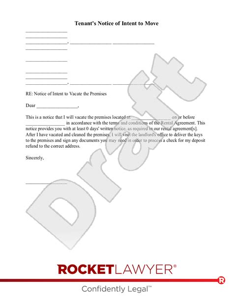 Free Tenant S Notice Of Intent To Move Rocket Lawyer